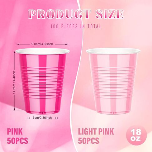 KesaPlan 100PCS 18 oz Plastic Cups, Party Cups Light Pink and Hot Pink Cup Disposable Drinking Cup Bulk For Bachelor Party Valentine's Galentine's Day Wedding Birthday Celebrations in Kuwait