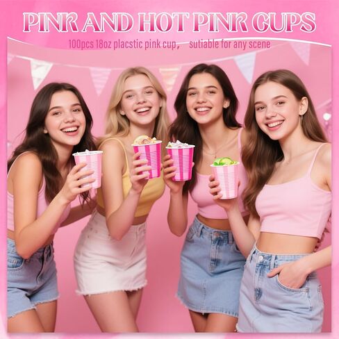 KesaPlan 100PCS 18 oz Plastic Cups, Party Cups Light Pink and Hot Pink Cup Disposable Drinking Cup Bulk For Bachelor Party Valentine's Galentine's Day Wedding Birthday Celebrations in Kuwait