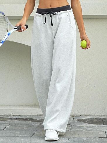 Womens Baggy Wide Leg Sweatpants Y2k Loose Drawstring Double Waisted Adjustable Cuff Sweat Pants with Pockets in Saudi Arabia
