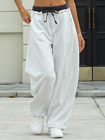 Womens Baggy Wide Leg Sweatpants Y2k Loose Drawstring Double Waisted Adjustable Cuff Sweat Pants with Pockets in Saudi Arabia