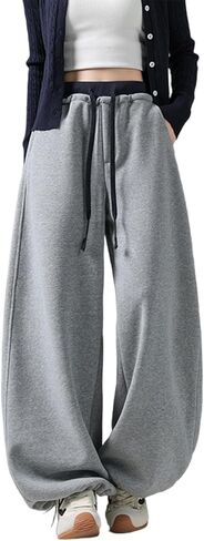 Womens Baggy Wide Leg Sweatpants Y2k Loose Drawstring Double Waisted Adjustable Cuff Sweat Pants with Pockets in Saudi Arabia