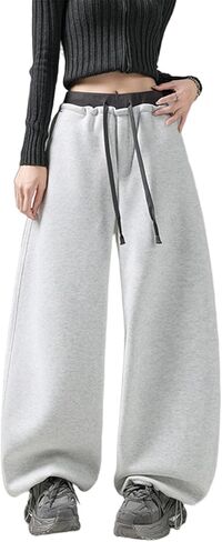 Womens Baggy Wide Leg Sweatpants Y2k Loose Drawstring Double Waisted Adjustable Cuff Sweat Pants with Pockets in Saudi Arabia