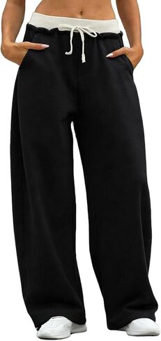 Womens Baggy Wide Leg Sweatpants Y2k Loose Drawstring Double Waisted Adjustable Cuff Sweat Pants with Pockets in Saudi Arabia