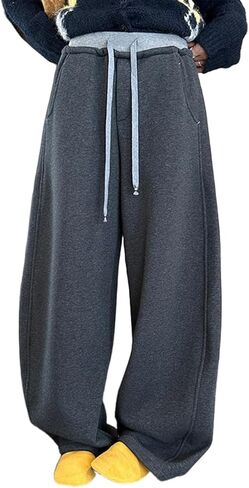 Womens Baggy Wide Leg Sweatpants Y2k Loose Drawstring Double Waisted Adjustable Cuff Sweat Pants with Pockets in Saudi Arabia