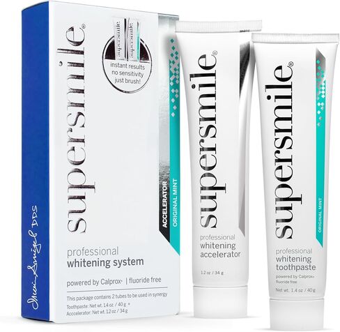 Supersmile Fluoride-Free Whitening System – 1.4oz Professional Grade Whitening Toothpaste & 1.2oz Accelerator – Whitens up to 6 Shades & Strengthens Enamel in Kuwait