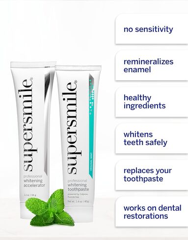 Supersmile Fluoride-Free Whitening System – 1.4oz Professional Grade Whitening Toothpaste & 1.2oz Accelerator – Whitens up to 6 Shades & Strengthens Enamel in Kuwait
