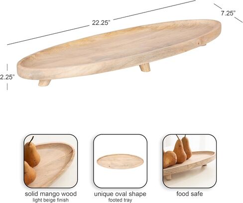 Kate and Laurel Tomaz Modern Decorative Mango Wood Oval Footed Tray, 23 x 7, Walnut Brown and Black, Transitional Food-Safe Wooden Coffee Table Tray with Elevated Design and Unique Oval Shape in Saudi Arabia