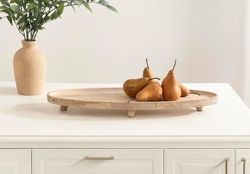 Kate and Laurel Tomaz Modern Decorative Mango Wood Oval Footed Tray, 23 x 7, Walnut Brown and Black, Transitional Food-Safe Wooden Coffee Table Tray with Elevated Design and Unique Oval Shape in Saudi Arabia