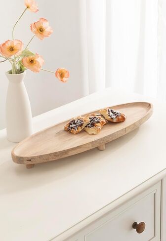 Kate and Laurel Tomaz Modern Decorative Mango Wood Oval Footed Tray, 23 x 7, Walnut Brown and Black, Transitional Food-Safe Wooden Coffee Table Tray with Elevated Design and Unique Oval Shape in Saudi Arabia