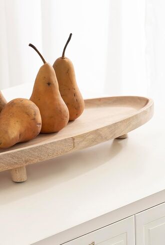 Kate and Laurel Tomaz Modern Decorative Mango Wood Oval Footed Tray, 23 x 7, Walnut Brown and Black, Transitional Food-Safe Wooden Coffee Table Tray with Elevated Design and Unique Oval Shape in Saudi Arabia