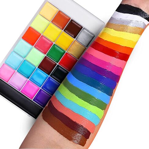 Lictin Face Painting Kit for Kids & Adults - 12x10g Split Face Paint Water Activated Water Based, Professional Body Paint Kit with Facepaint Stencils, Ideal for Party Cosplay Holiday Makeup in Saudi Arabia