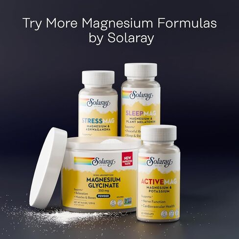 Solaray SleepMag - جليسينات المغنيسيوم والميلاتونين 1 مجم مساعد النوم - الاسترخاء ودعم النوم المريح - الميلاتونين النباتي وبيسجليسينات المغنيسيوم، نباتي، خالي من الغلوتين - 30 حصة، 30 كبسولة نباتية in Kuwait