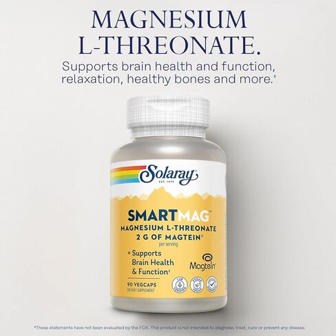 SOLARAY SmartMag Magtein Magnesium L-Threonate 2g - Magnesium Supplement for Brain Health Support - Mag Threonate Brain Supplement w/Clinically Studied Magtein - Vegan, Gluten Free, 30 Servings in Kuwait