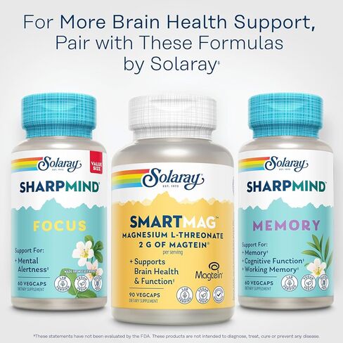 SOLARAY SmartMag Magtein Magnesium L-Threonate 2g - Magnesium Supplement for Brain Health Support - Mag Threonate Brain Supplement w/Clinically Studied Magtein - Vegan, Gluten Free, 30 Servings in Kuwait