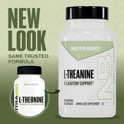 مكمل NutraBio L-Theanine، 200 ملجم - قد يساعد في تعزيز ودعم الاسترخاء، 90 كبسولة in Kuwait