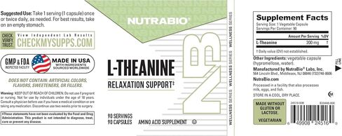 مكمل NutraBio L-Theanine، 200 ملجم - قد يساعد في تعزيز ودعم الاسترخاء، 90 كبسولة in Kuwait