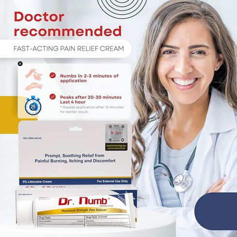 Dr. Numb 5% Lidocaine Numbing Cream, Nonprescription Maximum Strength Topical Anesthetic Cream - Temporary Relief of Pain, Itch, Discomfort for Hemorrhoid and Anorectal Uses - 10g Pack of 1 in Saudi Arabia