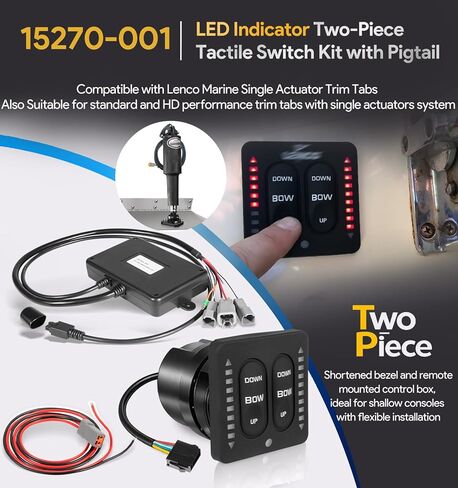 15270-001 LED Indicator Two-Piece Tactile Trim Tab Switch Kit w/Pigtail - Compatible with Lenco Single Actuator Trim Tab Systems 12V/24V - Low-Profile Remote Control Box, Auto-Retract, Backlit Keypad in Kuwait