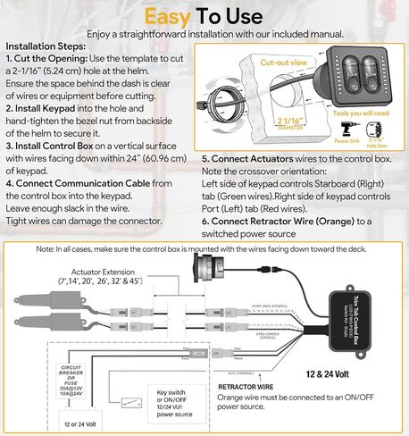 15270-001 LED Indicator Two-Piece Tactile Trim Tab Switch Kit w/Pigtail - Compatible with Lenco Single Actuator Trim Tab Systems 12V/24V - Low-Profile Remote Control Box, Auto-Retract, Backlit Keypad in Kuwait