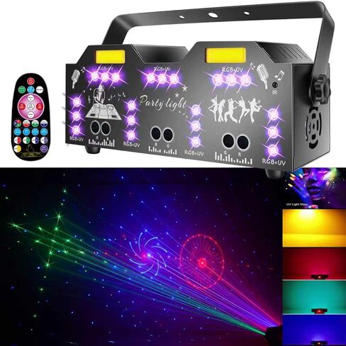 أضواء DJ للحفلات، Pro 7 في 1 DMX وأضواء DJ النشطة بالصوت آلة عرض مع ضوء كرة ديسكو، أضواء سوداء للأشعة فوق البنفسجية - إضاءة LED نشطة بالصوت للمنزل، الكاريوكي، أعياد الميلاد وكأس العالم لأحداث DJ in Kuwait