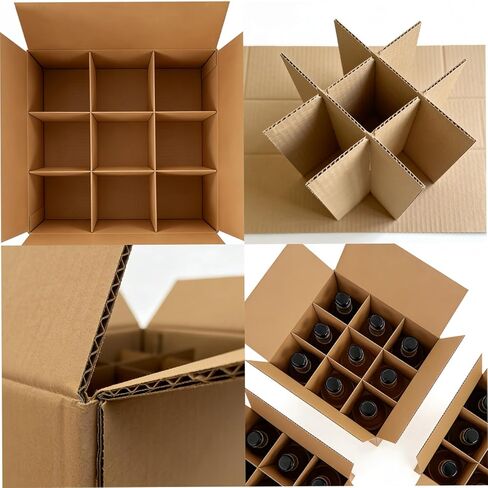 3 مجموعات من صناديق النبيذ للحركة، صناديق النبيذ مقاس 9.4 × 9.4 × 13.7 بوصة للشحن مع فواصل من الورق المقوى، وصناديق تعبئة زجاج النبيذ للحركة والتخزين والنقل، تحمل ما يصل إلى 9 زجاجات in Kuwait