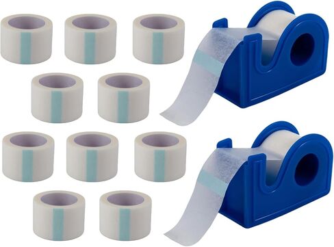 10 Rolls Medical Paper Tape Waterproof, Hypoallergenic Surgical Tape for Wound Care Dressings & Face Daily Care, First Aid Bandage for Sensitive Skin, 2 Dispensers Included,1 inch x 10 Yards in Kuwait