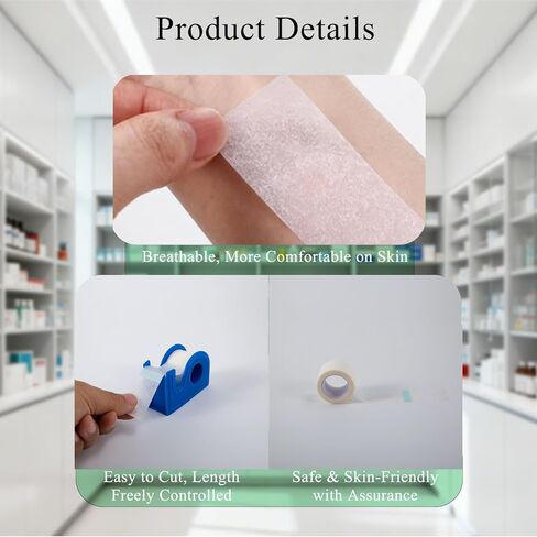 10 Rolls Medical Paper Tape Waterproof, Hypoallergenic Surgical Tape for Wound Care Dressings & Face Daily Care, First Aid Bandage for Sensitive Skin, 2 Dispensers Included,1 inch x 10 Yards in Kuwait
