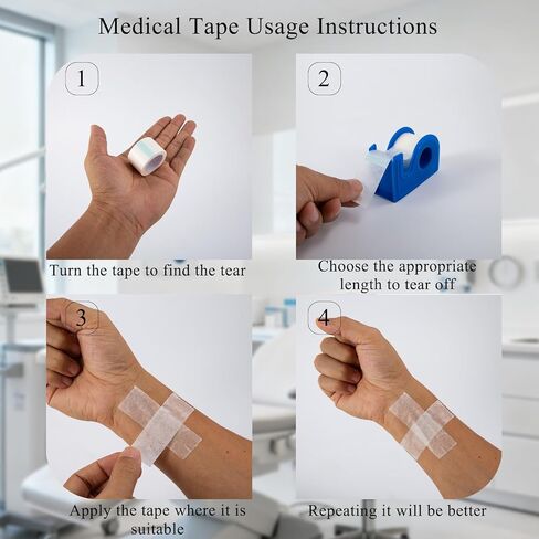 10 Rolls Medical Paper Tape Waterproof, Hypoallergenic Surgical Tape for Wound Care Dressings & Face Daily Care, First Aid Bandage for Sensitive Skin, 2 Dispensers Included,1 inch x 10 Yards in Kuwait