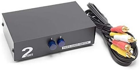 محول AV ثنائي الاتجاه - 2 مدخل و1 مخرج RCA مفتاح محدد للصوت والفيديو المركب - صندوق المحول - يتضمن كابل RCA المركب (أسود) in Kuwait