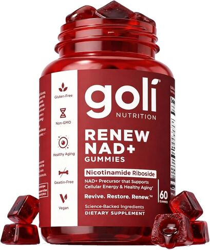 Goli World’s First Renew NAD+, 60 Count Each (3 Pack, 180 Total) – Nicotinamide Riboside (NR) – Cellular Energy & Healthy Aging Support – Vegan, Non-GMO, Gelatin-Free Liquid-Center Gummies in Saudi Arabia