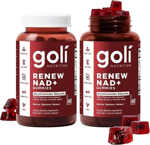 Goli World’s First Renew NAD+, 60 Count Each (3 Pack, 180 Total) – Nicotinamide Riboside (NR) – Cellular Energy & Healthy Aging Support – Vegan, Non-GMO, Gelatin-Free Liquid-Center Gummies in Saudi Arabia
