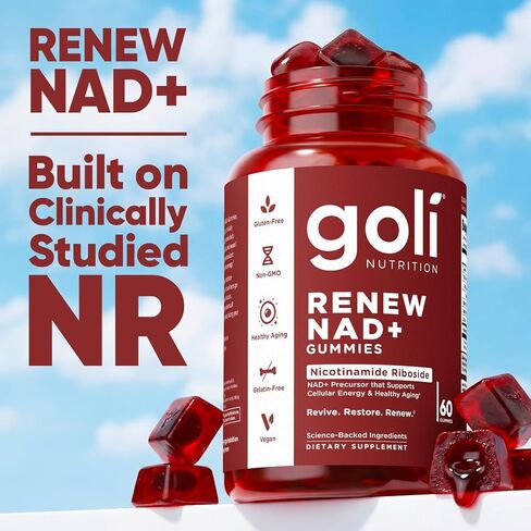 Goli World’s First Renew NAD+, 60 Count Each (3 Pack, 180 Total) – Nicotinamide Riboside (NR) – Cellular Energy & Healthy Aging Support – Vegan, Non-GMO, Gelatin-Free Liquid-Center Gummies in Saudi Arabia