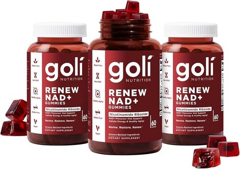 Goli World’s First Renew NAD+, 60 Count Each (3 Pack, 180 Total) – Nicotinamide Riboside (NR) – Cellular Energy & Healthy Aging Support – Vegan, Non-GMO, Gelatin-Free Liquid-Center Gummies in Saudi Arabia