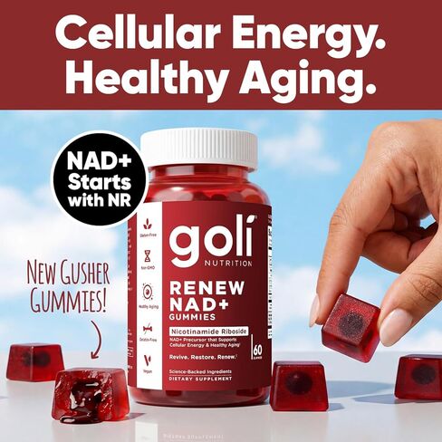 Goli World’s First Renew NAD+, 60 Count Each (3 Pack, 180 Total) – Nicotinamide Riboside (NR) – Cellular Energy & Healthy Aging Support – Vegan, Non-GMO, Gelatin-Free Liquid-Center Gummies in Saudi Arabia