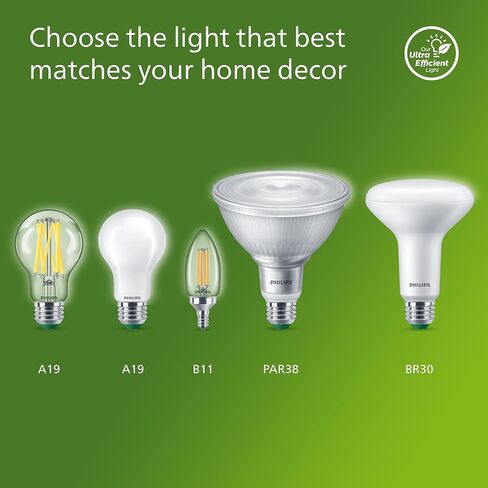 Philips LED 60W A19 12-Pack مصباح نهاري فائق الكفاءة (5W = 60W) لمبة إضاءة شفافة خالية من الوميض وقابلة للتعتيم in Kuwait
