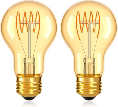Dimmable E26 A19 Edison Bulbs Vintage Amber Light Bulbs 40 watt,Decorative Antique Spiral Filament Warm 2200K LED Light Bulb 400LM,for Rustic,Lamp,Chandelier,Pendant,Pack of 2 in Saudi Arabia