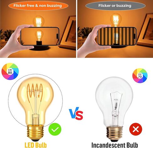 Dimmable E26 A19 Edison Bulbs Vintage Amber Light Bulbs 40 watt,Decorative Antique Spiral Filament Warm 2200K LED Light Bulb 400LM,for Rustic,Lamp,Chandelier,Pendant,Pack of 2 in Saudi Arabia