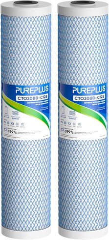 PUREPLUS 5 ميكرون 20 بوصة × 4.5 بوصة خرطوشة بديلة لفلتر المياه الكربوني المنشط بقشرة جوز الهند بالكامل، متوافقة مع FC25B، EPM-20BB، CB-BB-20، CTO-F20B-5، 155783-43، عبوتان in Kuwait