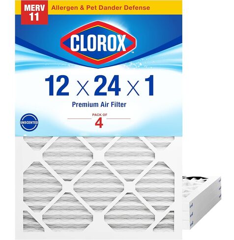 فلتر هواء كلوروكس 12 × 24 × 1، مرشحات هواء فرن HVAC مطوية من MERV 13 للحساسية ووبر الحيوانات الأليفة والدخان والمزيد، MPR 1500 وFPR 10 - عبوة من 4 قطع in Kuwait