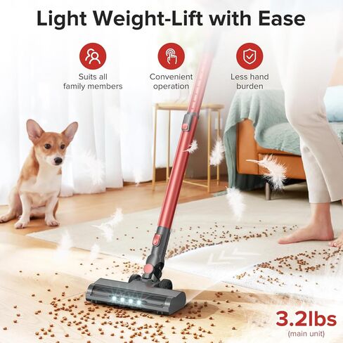 HOUSBRUSH مكنسة كهربائية لاسلكية مع قائمة بذاتها، 40KPA مكنسة كهربائية للمنزل، مكنسة كهربائية خفيفة الوزن 8 في 1 قابلة لإعادة الشحن، ترشيح 7 طبقات، مثالية للسجاد، شعر الحيوانات الأليفة، الأرضيات الصلبة in Kuwait