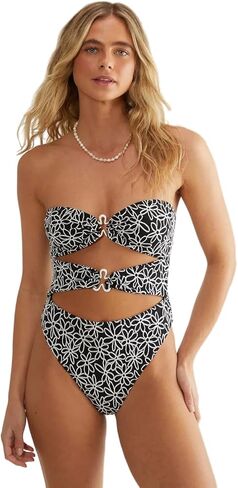 Nasty Gal Floral Textured Cut Out Flower Trim Swimsuit in Saudi Arabia