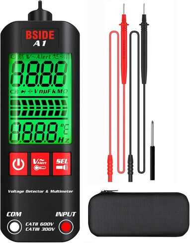 BSIDE A1 Mini Multimeter LCD جهاز اختبار رقمي للكشف عن الجهد 2000 عدد DC/AC مقاومة تردد الجهد NCV استمرارية سلك حي سلك محايد تحقق من مقياس RMS الحقيقي مع حقيبة سحاب للتخزين in Kuwait