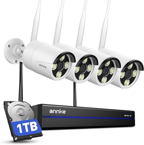 نظام كاميرا أمان ANNKE 8CH H.265+ 3K Lite DVR مع ميكروفون/صوت، كاميرا CCTV 4 × 1080 بكسل مع ضوء مزدوج للاستخدام في الهواء الطلق، اكتشاف الإنسان/المركبة بالذكاء الاصطناعي، مقاوم للطقس IP67، محرك أقراص ثابتة سعة 1 تيرابايت متضمن in Kuwait
