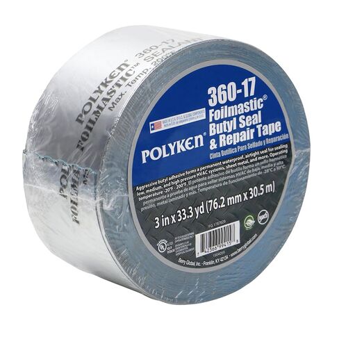 Nashua 360-17/SI3100 Polyken 360-17 شريط مطاط بوتيل شديد التحمل، سمك 17 مل، طول 100 بوصة × عرض 3 بوصة، ألومنيوم، فضي in Kuwait