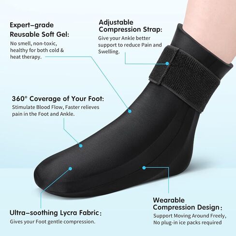 Tolaccea Reusable Gel Cold Therapy Sock for Hot & Cold Therapy, Ankle Foot Ice Pack Wrap for Injuries, Instant Pain Relief for Achilles Tendonitis, Plantar Fasciitis, Foot Heel -1pcs in Saudi Arabia