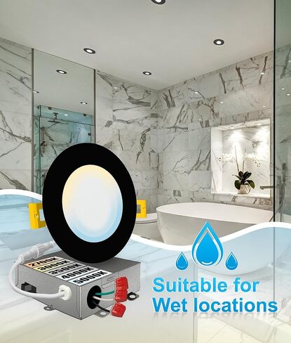 NUWATT 12 حزمة، 4 بوصة إضاءة LED مجوفة، CCT 2700K/3000K/3500K/4000K/5000K، 630LM، 9W، تصنيف IC، عاكس للضوء، أضواء بدون علبة مع صندوق توصيل، ETL ونجمة الطاقة، زخرفة سوداء in Kuwait
