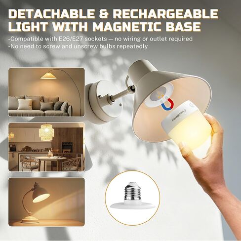 مصابيح إضاءة EverBrite E26 قابلة لإعادة الشحن مع جهاز تحكم عن بعد واللمس، لمبة احتياطية للبطارية للشمعدانات والمصابيح، مصابيح تخييم LED قابلة للفصل وقابلة للتعتيم مع 12 لون RGB و3 درجات حرارة لونية، عبوتان in Kuwait