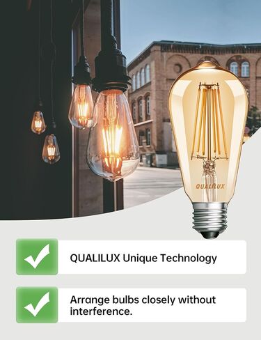 مصابيح الإضاءة Qualilux من الغسق إلى الفجر، مصابيح LED للتشغيل/الإيقاف التلقائي في الهواء الطلق، كهرمان عتيق، Edison ST19 6-Pack، 6.5W 700LM 60W يعادل، HQ-H028 in Kuwait