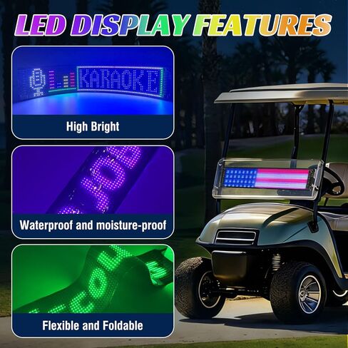 علامة ضوء LED لعيون عربة الجولف، شاشة مرنة قابلة للبرمجة مقاس 23.23 بوصة × 4.72 بوصة للزجاج الأمامي مع التحكم في التطبيق، شاشة عرض LED متحركة ديناميكية DIY لديكور المهرجانات وشاحنات عربة الجولف in Kuwait