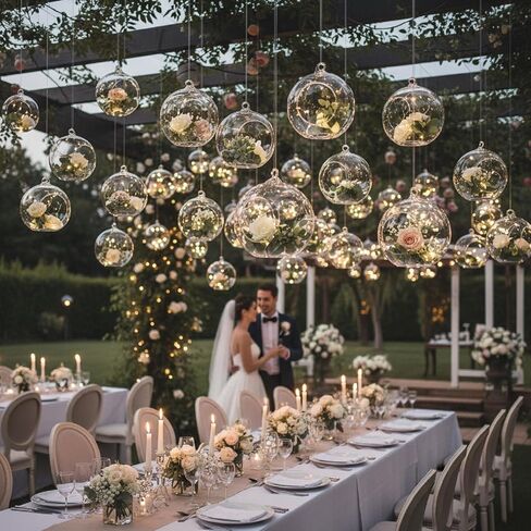 24 Pcs 5.3'' 3.9'' 3.15'' Hanging Glass Tealights Candle Holder Large Globes Fillable Plant Clear Terrarium Orbs Air Plants Holder with Fishing Line Wedding Centerpiece Tree Decor in Saudi Arabia